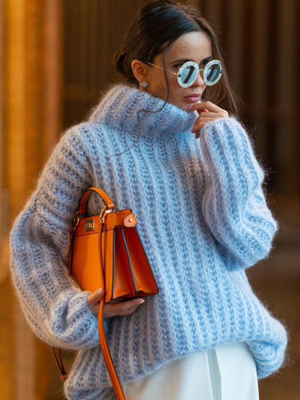 Majestic | Damen-Strickpullover mit Oversize-Rollkragen und Ballonärmeln
