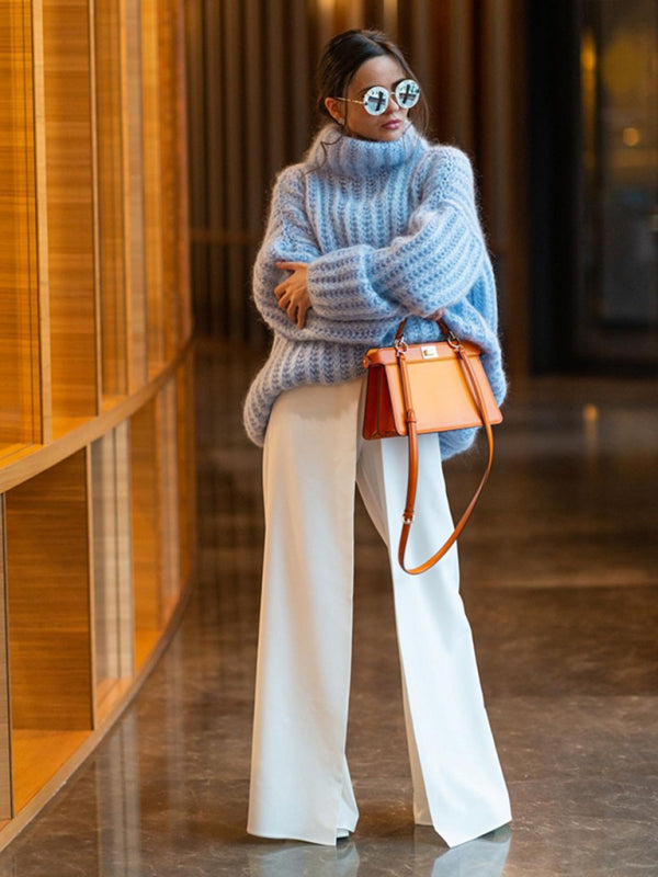 Majestic | Damen-Strickpullover mit Oversize-Rollkragen und Ballonärmeln