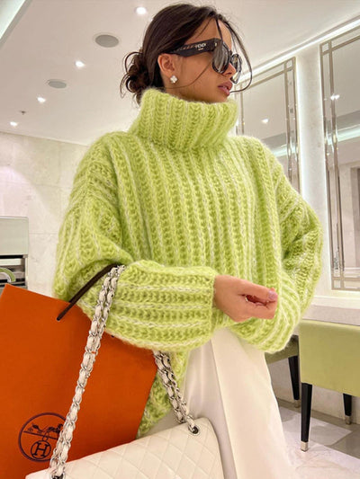 Majestic | Damen-Strickpullover mit Oversize-Rollkragen und Ballonärmeln