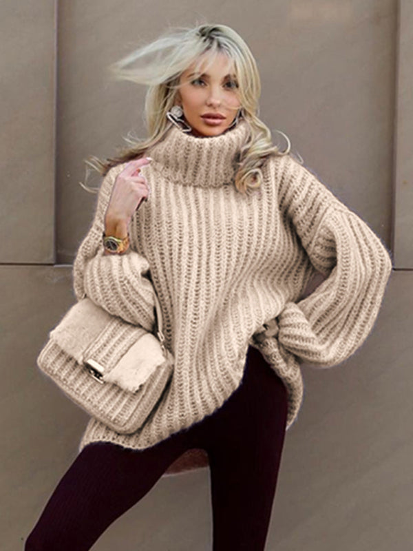 Majestic | Damen-Strickpullover mit Oversize-Rollkragen und Ballonärmeln