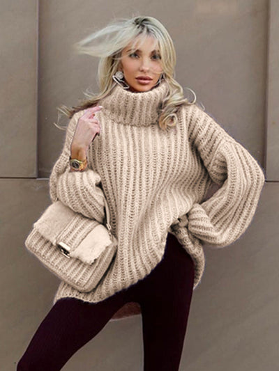 Majestic | Damen-Strickpullover mit Oversize-Rollkragen und Ballonärmeln