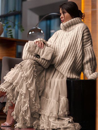 Majestic | Damen-Strickpullover mit Oversize-Rollkragen und Ballonärmeln