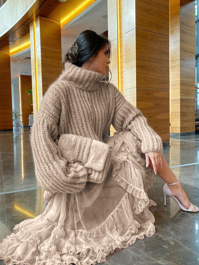 Majestic | Damen-Strickpullover mit Oversize-Rollkragen und Ballonärmeln